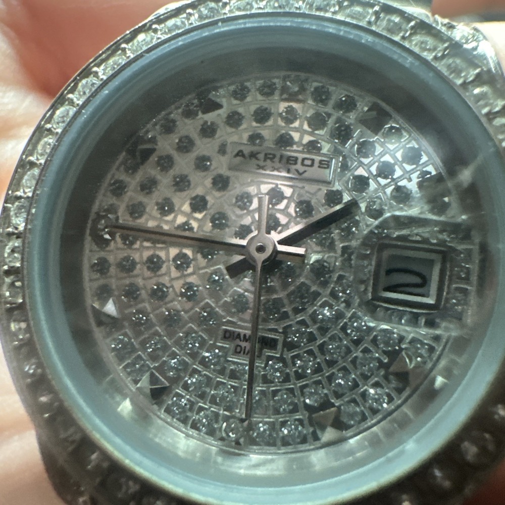Works Akribos XXIV Women's Diamond Dial Quartz Watch Silver Miyota 26mm Fit 6.5" - Picture 3 of 12